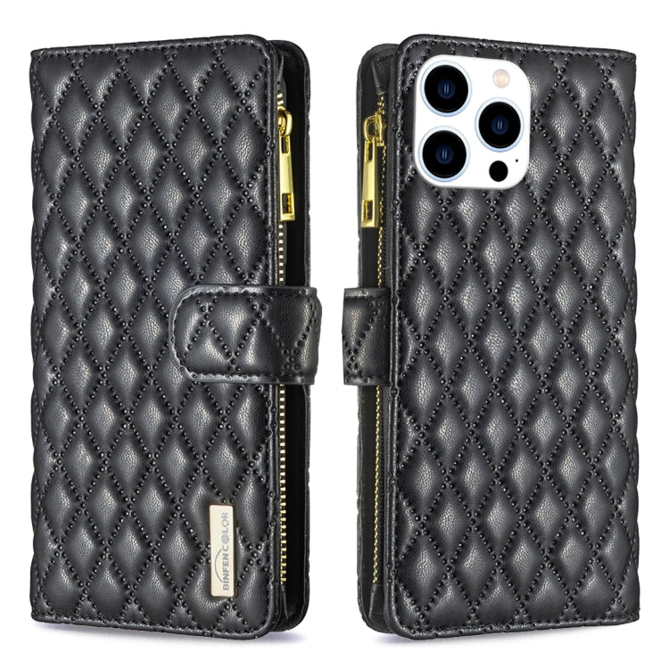 Diamond Lattice Zipper Wallet Leather Flip Phone Case, For iPhone 16 Pro Max, For iPhone 16 Pro, For iPhone 16 Plus, For iPhone 16