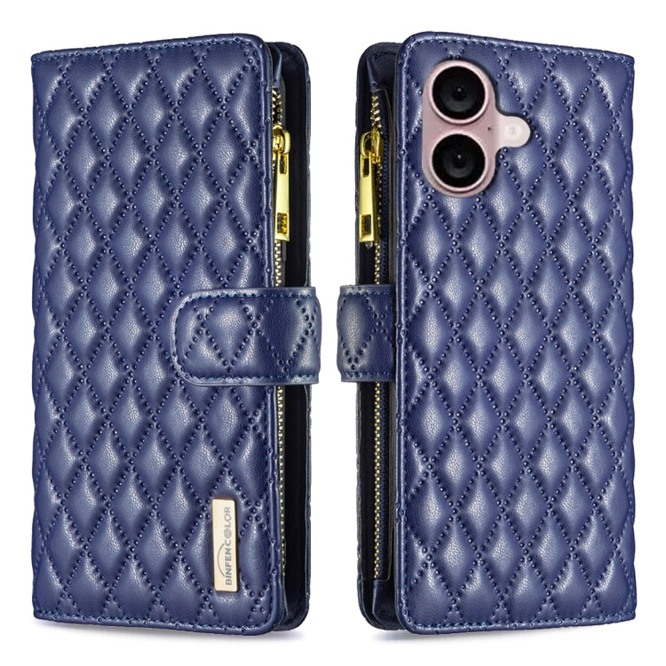 Diamond Lattice Zipper Wallet Leather Flip Phone Case, For iPhone 16 Pro Max, For iPhone 16 Pro, For iPhone 16 Plus, For iPhone 16