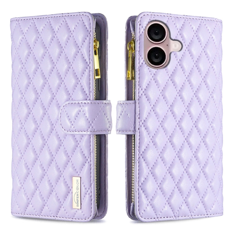 Diamond Lattice Zipper Wallet Leather Flip Phone Case, For iPhone 16 Pro Max, For iPhone 16 Pro, For iPhone 16 Plus, For iPhone 16