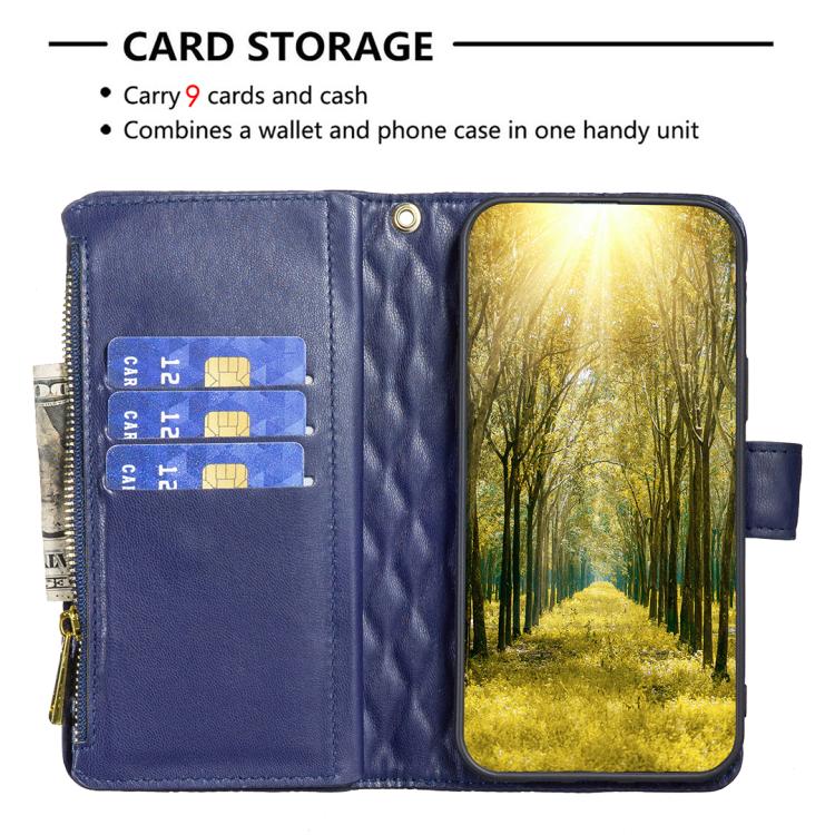 Diamond Lattice Zipper Wallet Leather Flip Phone Case, For iPhone 17 Pro Max, For iPhone 17 Pro, For iPhone 17, For iPhone 17 Air