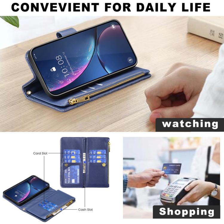 Diamond Lattice Zipper Wallet Leather Flip Phone Case, For iPhone 17 Pro Max, For iPhone 17 Pro, For iPhone 17, For iPhone 17 Air