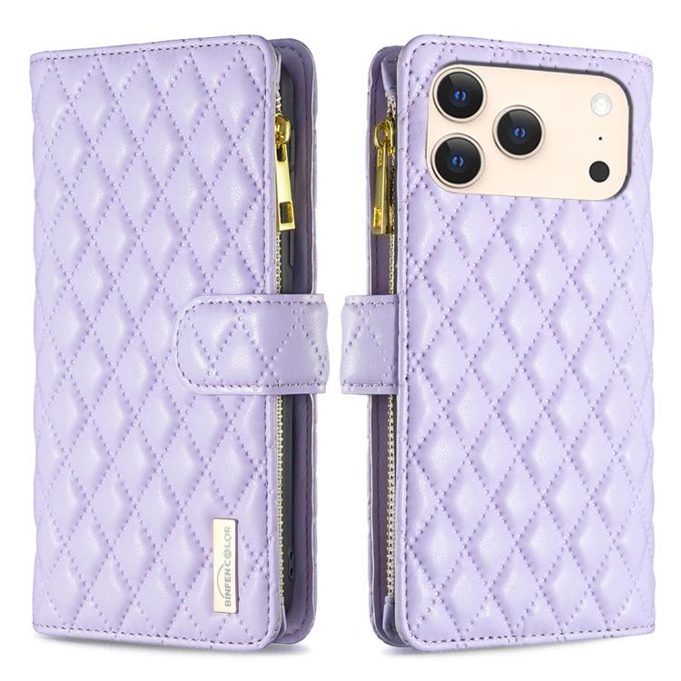 Diamond Lattice Zipper Wallet Leather Flip Phone Case, For iPhone 17 Pro Max, For iPhone 17 Pro, For iPhone 17, For iPhone 17 Air