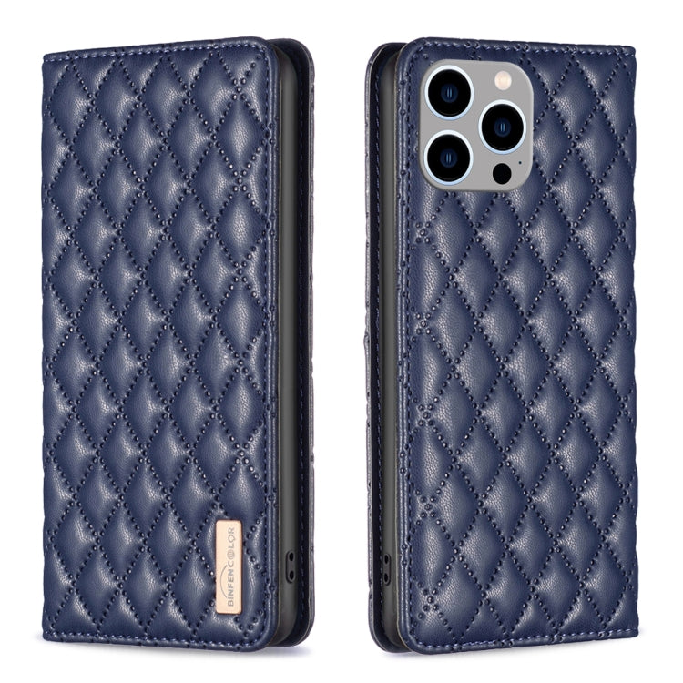 Diamond Lattice Magnetic Leather Flip Phone Case, For iPhone 15