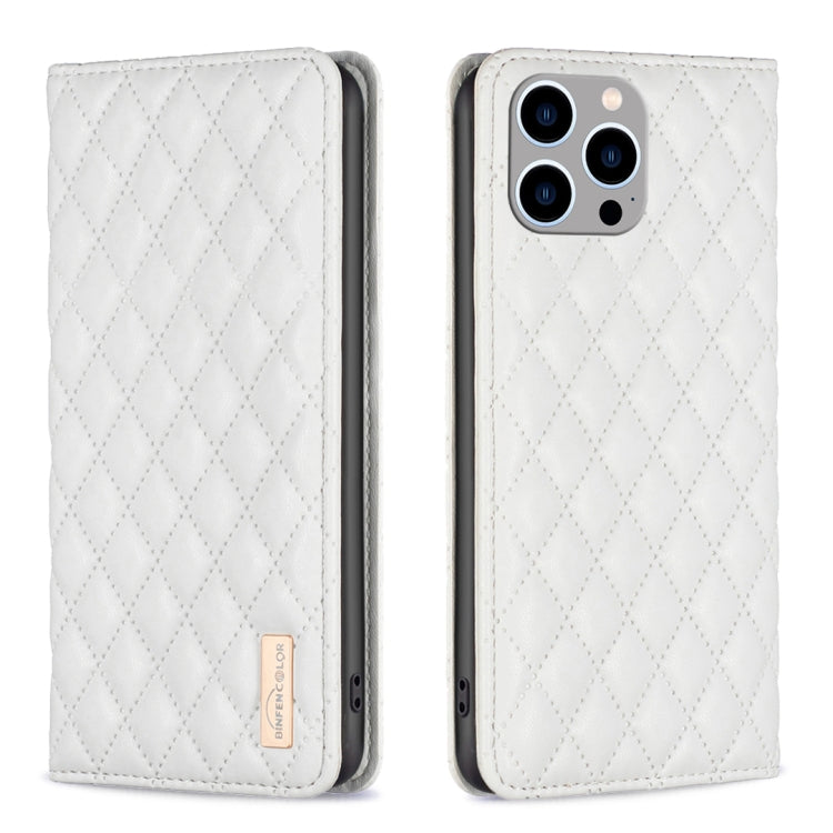 Diamond Lattice Magnetic Leather Flip Phone Case, For iPhone 15