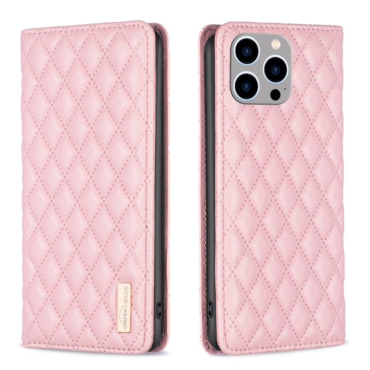 Diamond Lattice Magnetic Leather Flip Phone Case, For iPhone 15