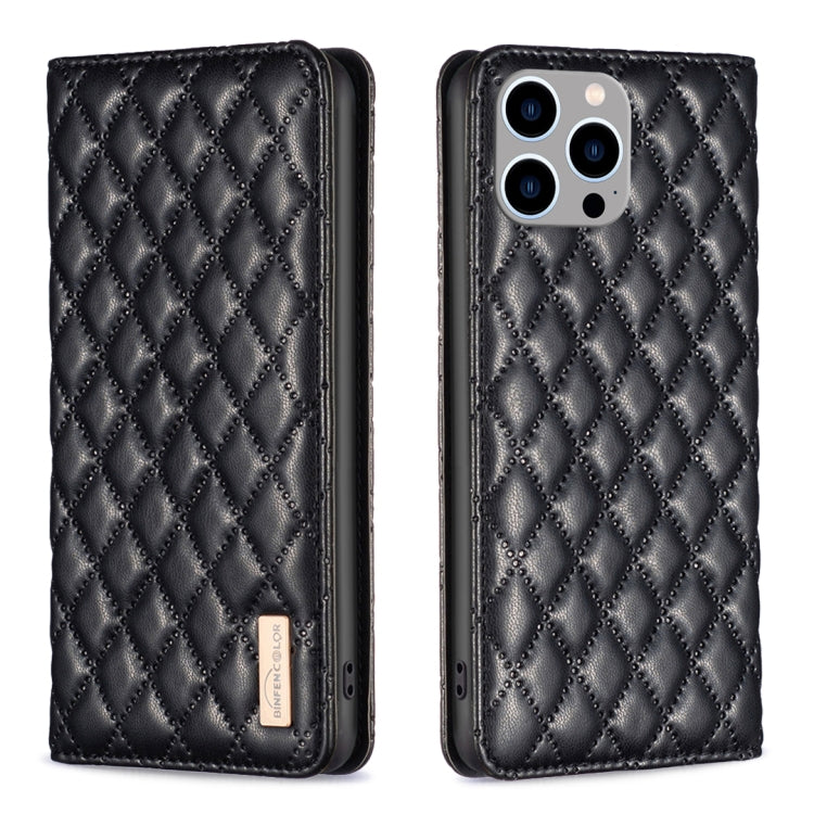 Diamond Lattice Magnetic Leather Flip Phone Case, For iPhone 15