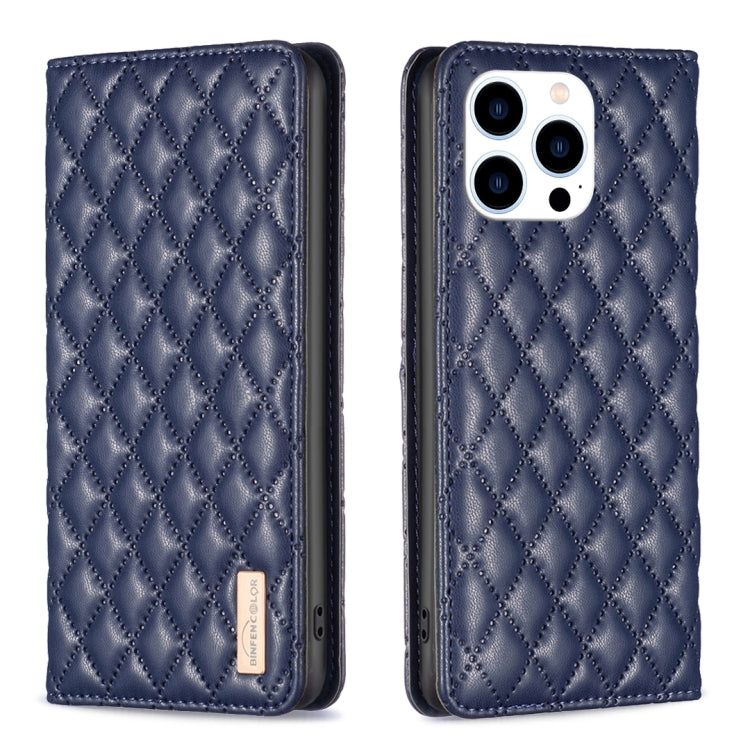 Diamond Lattice Magnetic Leather Flip Phone Case, For iPhone 15