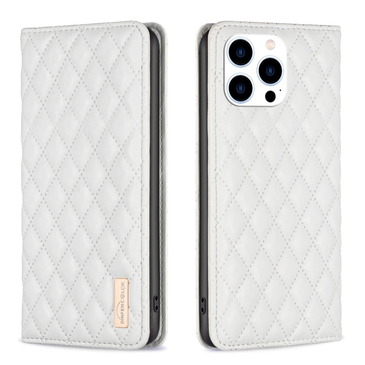 Diamond Lattice Magnetic Leather Flip Phone Case, For iPhone 15