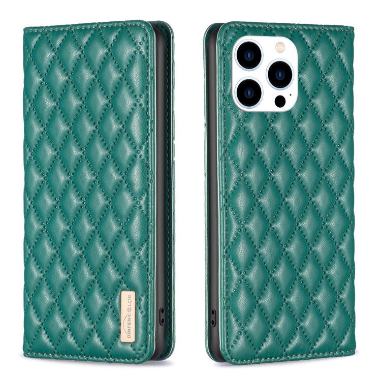 Diamond Lattice Magnetic Leather Flip Phone Case, For iPhone 15