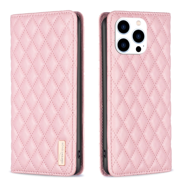 Diamond Lattice Magnetic Leather Flip Phone Case, For iPhone 15