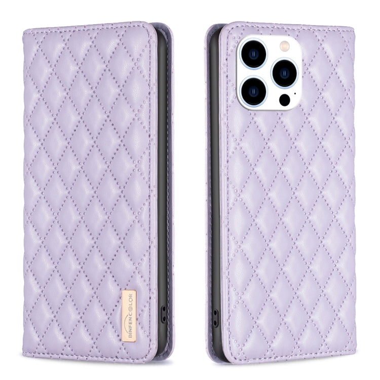Diamond Lattice Magnetic Leather Flip Phone Case, For iPhone 15