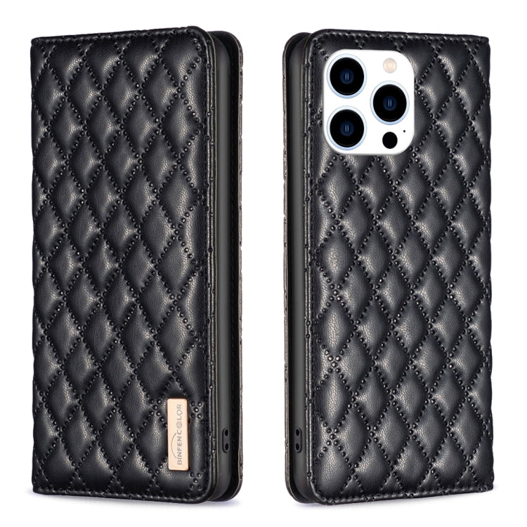 Diamond Lattice Magnetic Leather Flip Phone Case, For iPhone 15