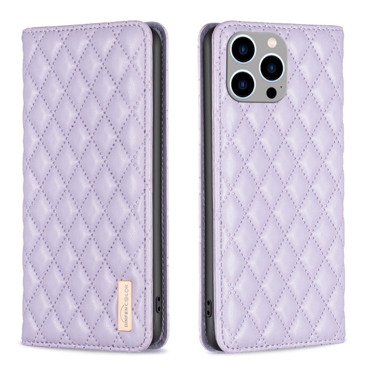 Diamond Lattice Magnetic Leather Flip Phone Case, For iPhone 15
