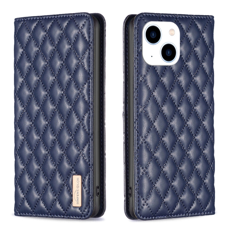 Diamond Lattice Magnetic Leather Flip Phone Case, For iPhone 15
