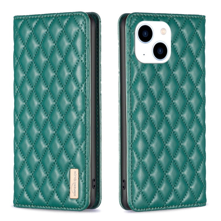 Diamond Lattice Magnetic Leather Flip Phone Case, For iPhone 15