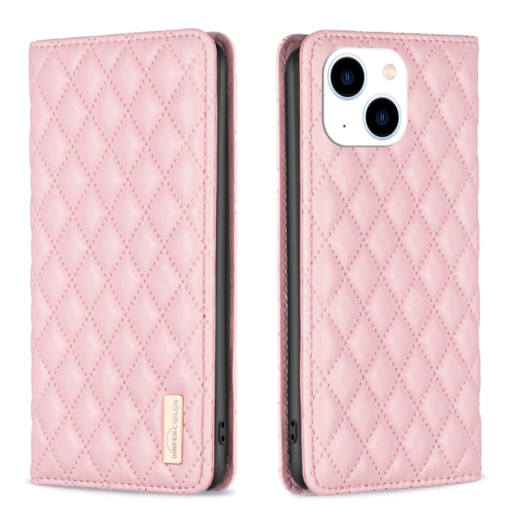 Diamond Lattice Magnetic Leather Flip Phone Case, For iPhone 15