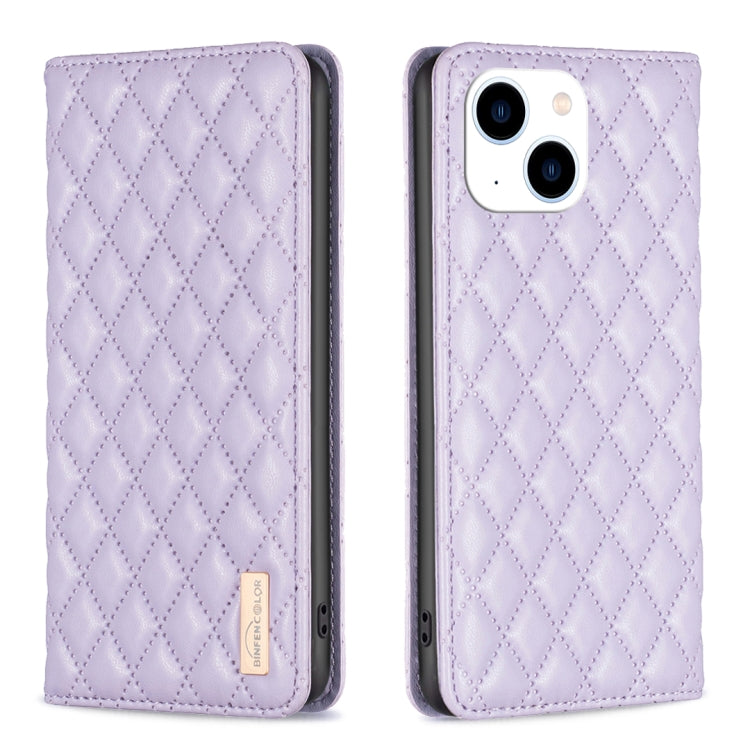 Diamond Lattice Magnetic Leather Flip Phone Case, For iPhone 15