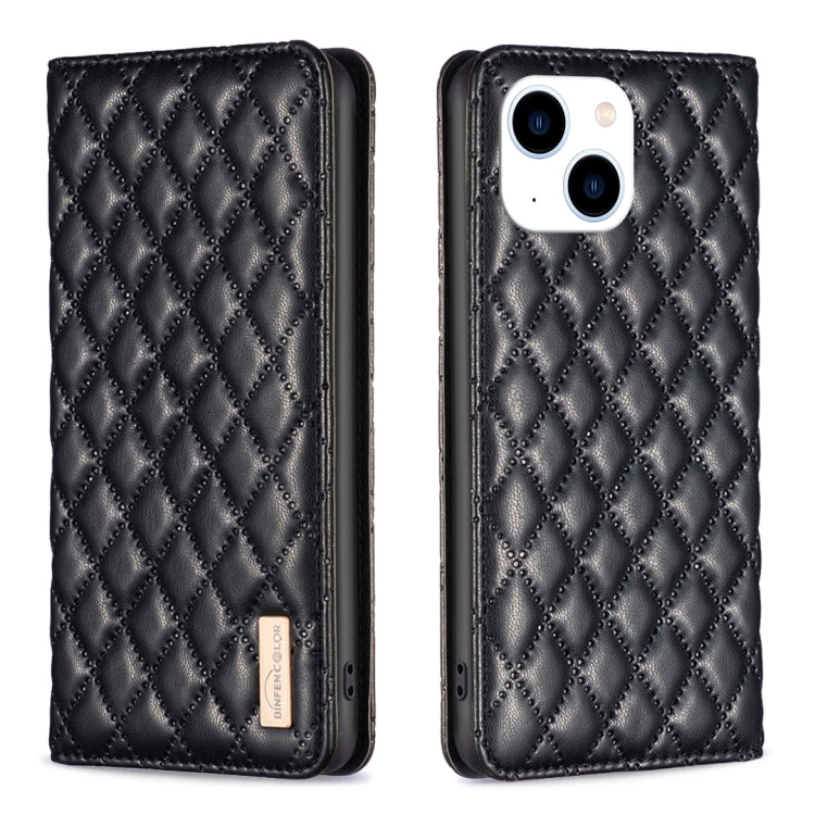 Diamond Lattice Magnetic Leather Flip Phone Case, For iPhone 15