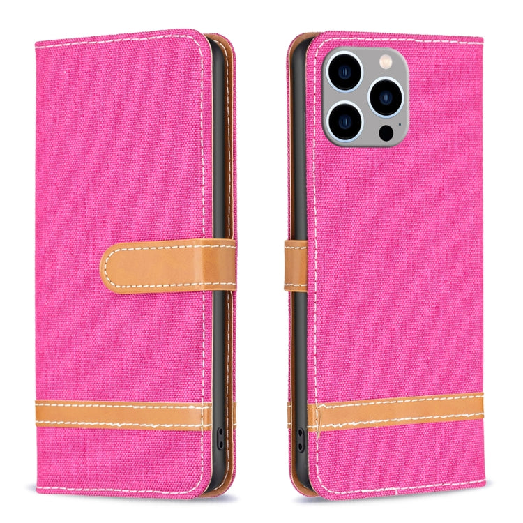 Color Block Denim Texture Leather Phone Case, For iPhone 15 Pro Max, For iPhone 15 Pro