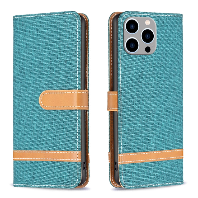 Color Block Denim Texture Leather Phone Case, For iPhone 15 Pro Max, For iPhone 15 Pro