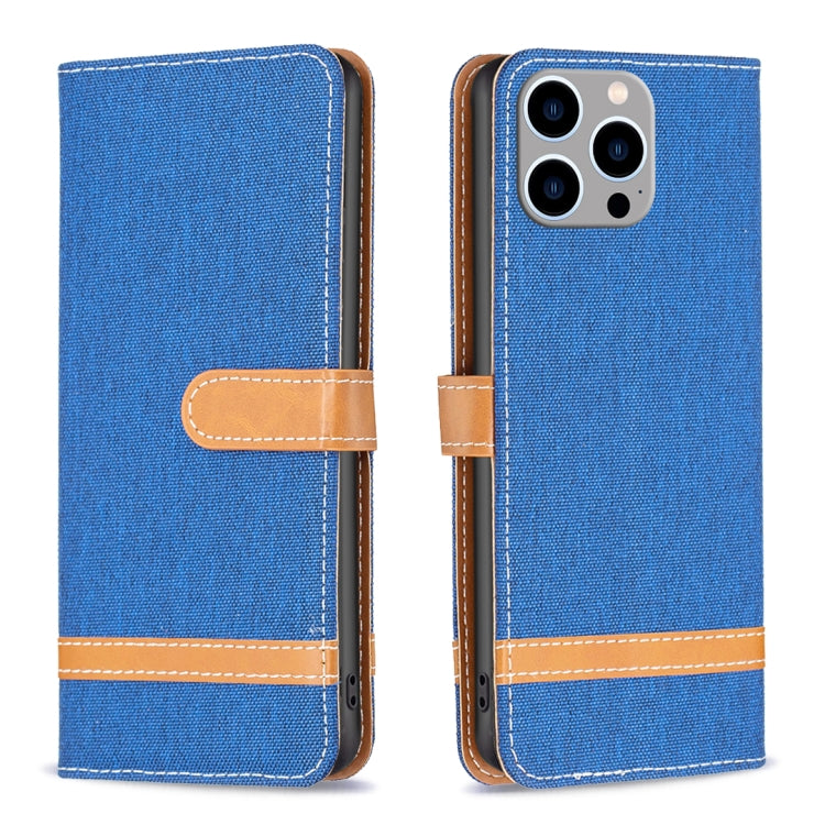 Color Block Denim Texture Leather Phone Case, For iPhone 15 Pro Max, For iPhone 15 Pro