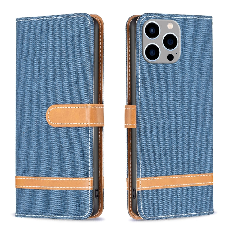 Color Block Denim Texture Leather Phone Case, For iPhone 15 Pro Max, For iPhone 15 Pro