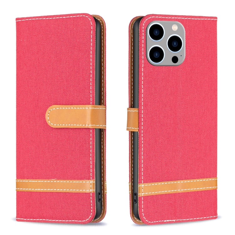 Color Block Denim Texture Leather Phone Case, For iPhone 15 Pro Max, For iPhone 15 Pro