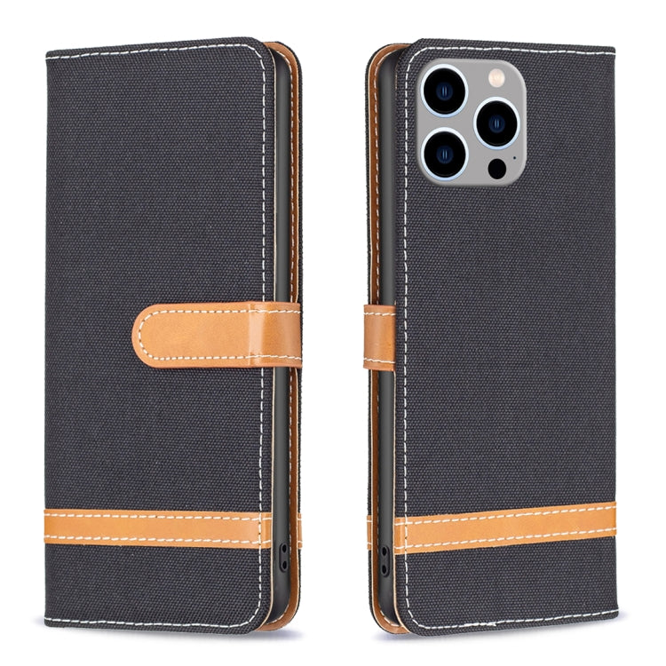 Color Block Denim Texture Leather Phone Case, For iPhone 15 Pro Max, For iPhone 15 Pro