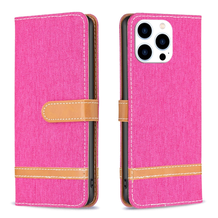 Color Block Denim Texture Leather Phone Case, For iPhone 15 Pro Max, For iPhone 15 Pro