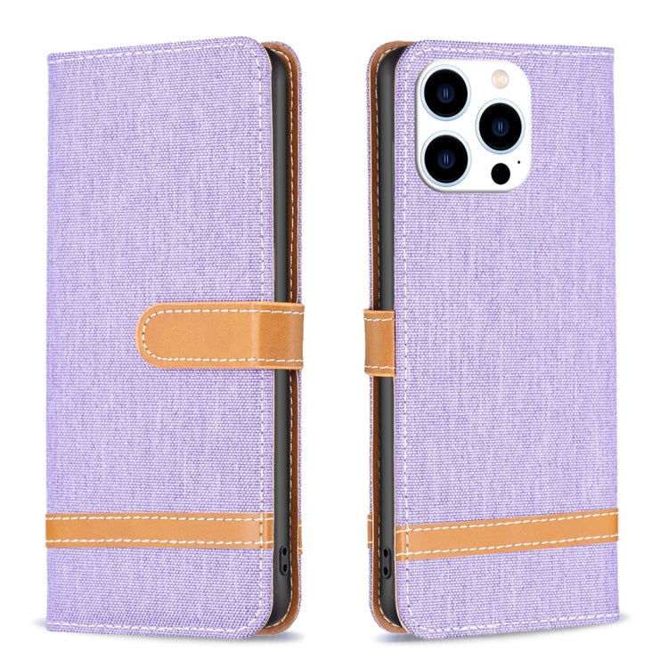 Color Block Denim Texture Leather Phone Case, For iPhone 15 Pro Max, For iPhone 15 Pro