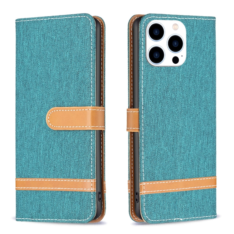 Color Block Denim Texture Leather Phone Case, For iPhone 15 Pro Max, For iPhone 15 Pro