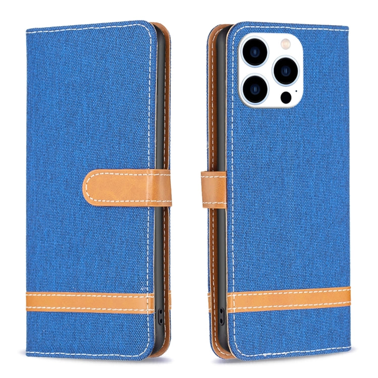 Color Block Denim Texture Leather Phone Case, For iPhone 15 Pro Max, For iPhone 15 Pro