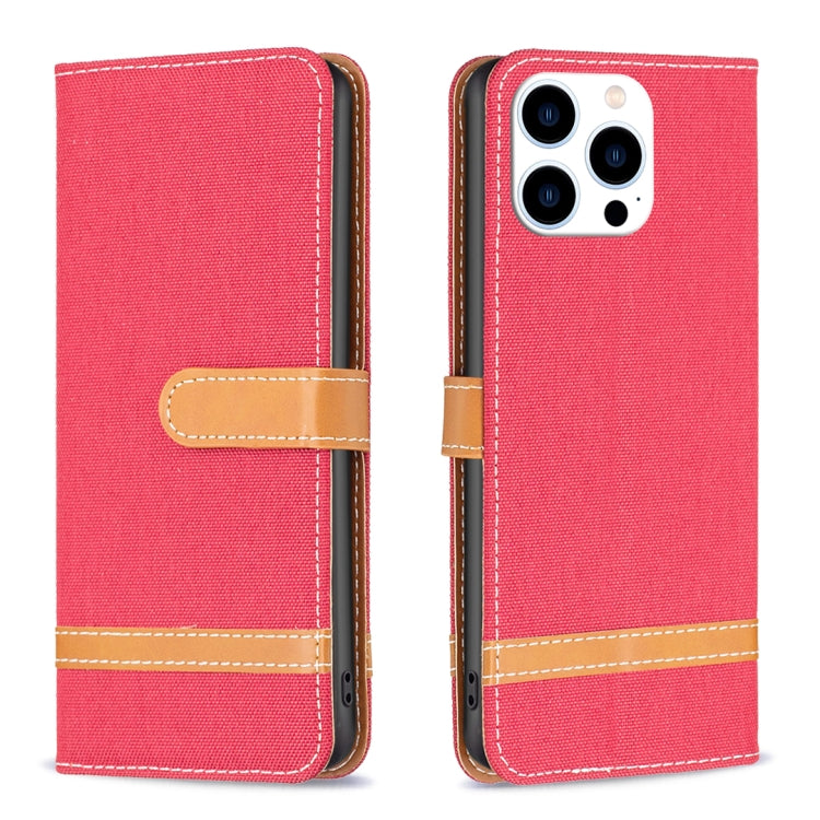 Color Block Denim Texture Leather Phone Case, For iPhone 15 Pro Max, For iPhone 15 Pro