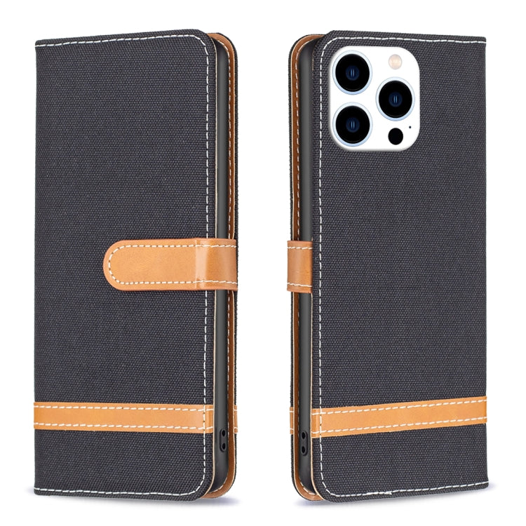 Color Block Denim Texture Leather Phone Case, For iPhone 15 Pro Max, For iPhone 15 Pro