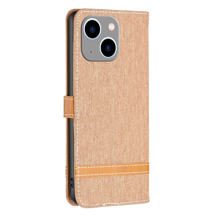 Color Block Denim Texture Leather Phone Case, For iPhone 15 Plus, For iPhone 15
