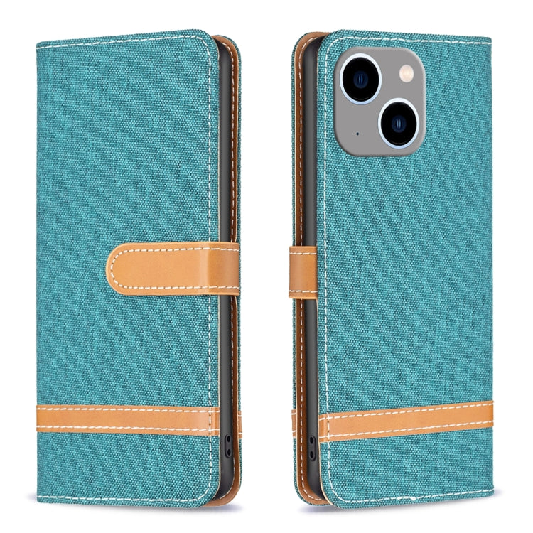 Color Block Denim Texture Leather Phone Case, For iPhone 15 Plus, For iPhone 15