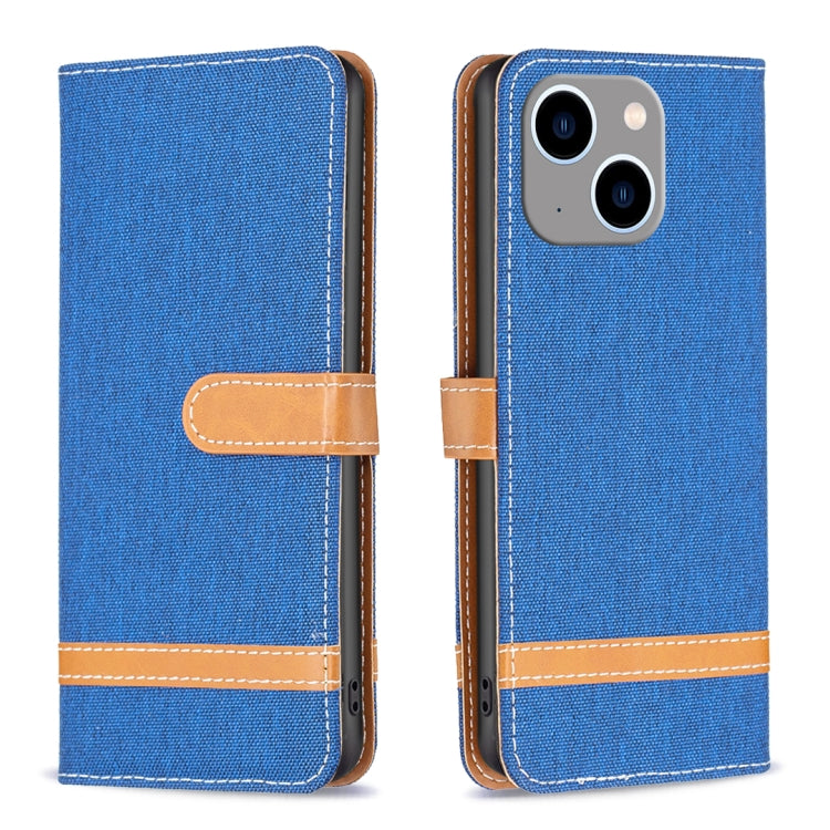 Color Block Denim Texture Leather Phone Case, For iPhone 15 Plus, For iPhone 15
