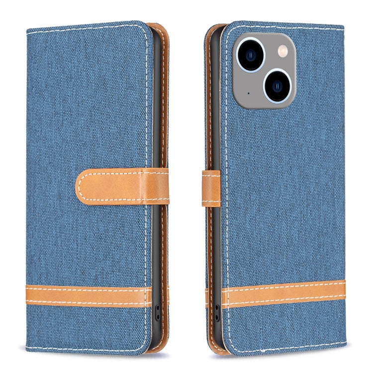 Color Block Denim Texture Leather Phone Case, For iPhone 15 Plus, For iPhone 15