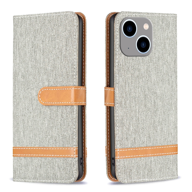 Color Block Denim Texture Leather Phone Case, For iPhone 15 Plus, For iPhone 15