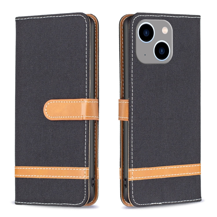 Color Block Denim Texture Leather Phone Case, For iPhone 15 Plus, For iPhone 15