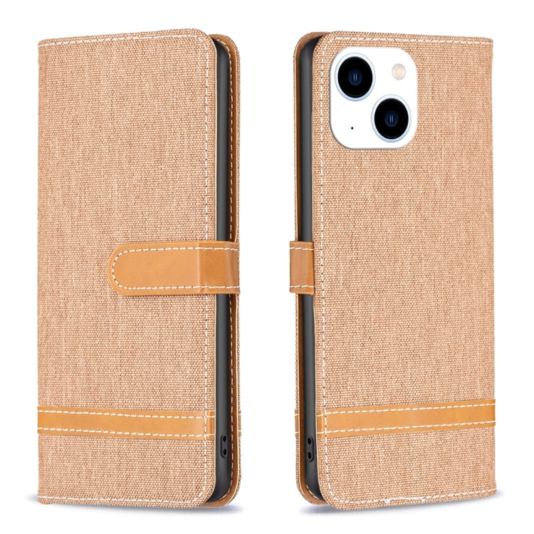 Color Block Denim Texture Leather Phone Case, For iPhone 15 Plus, For iPhone 15