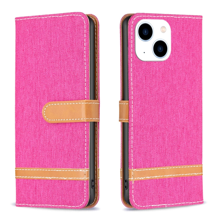 Color Block Denim Texture Leather Phone Case, For iPhone 15 Plus, For iPhone 15