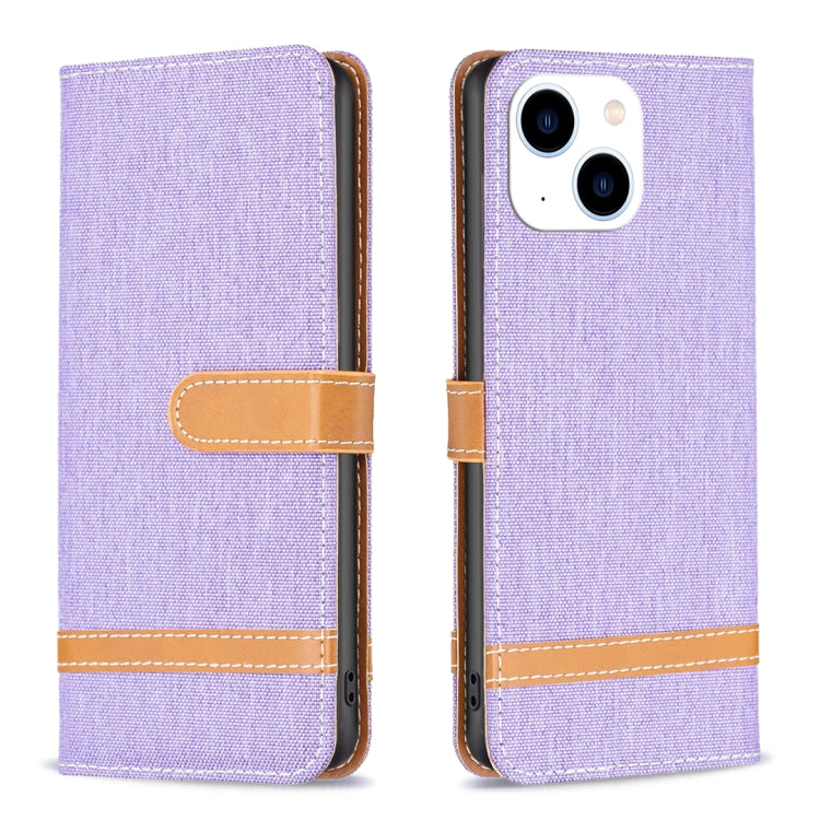 Color Block Denim Texture Leather Phone Case, For iPhone 15 Plus, For iPhone 15
