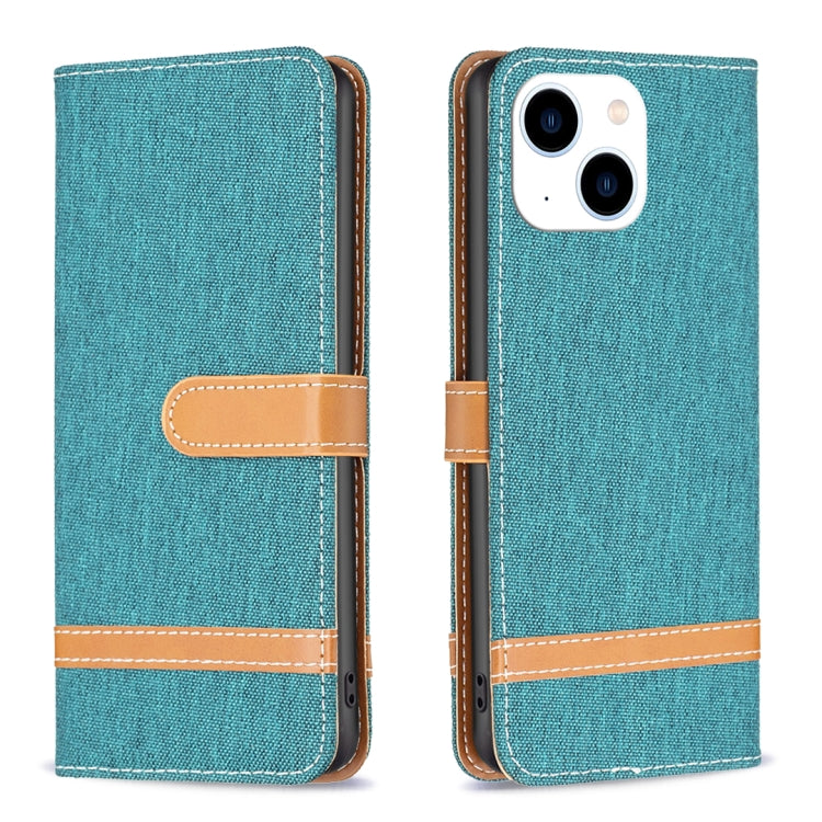 Color Block Denim Texture Leather Phone Case, For iPhone 15 Plus, For iPhone 15