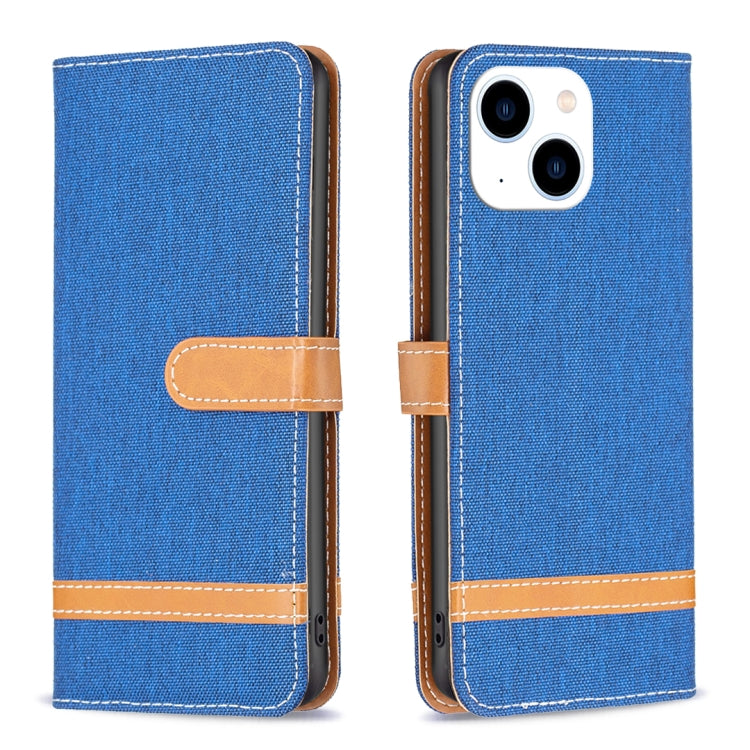 Color Block Denim Texture Leather Phone Case, For iPhone 15 Plus, For iPhone 15
