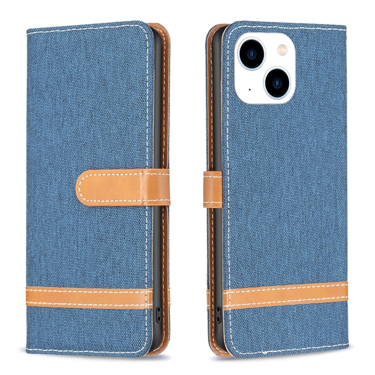 Color Block Denim Texture Leather Phone Case, For iPhone 15 Plus, For iPhone 15