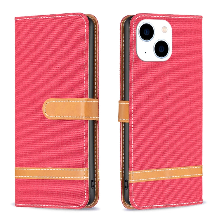 Color Block Denim Texture Leather Phone Case, For iPhone 15 Plus, For iPhone 15