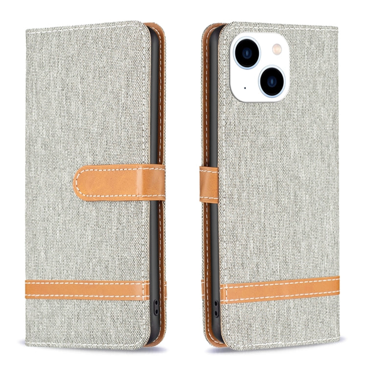 Color Block Denim Texture Leather Phone Case, For iPhone 15 Plus, For iPhone 15