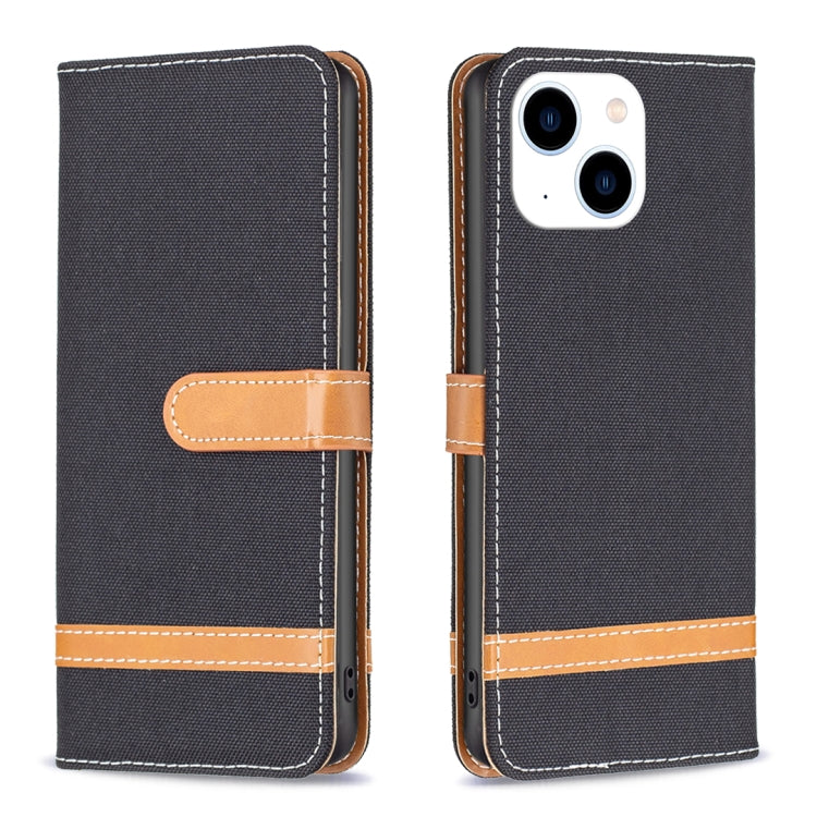 Color Block Denim Texture Leather Phone Case, For iPhone 15 Plus, For iPhone 15