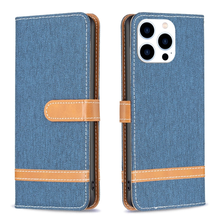 Color Block Denim Texture Leather Phone Case, For iPhone 16 Pro Max, For iPhone 16 Pro